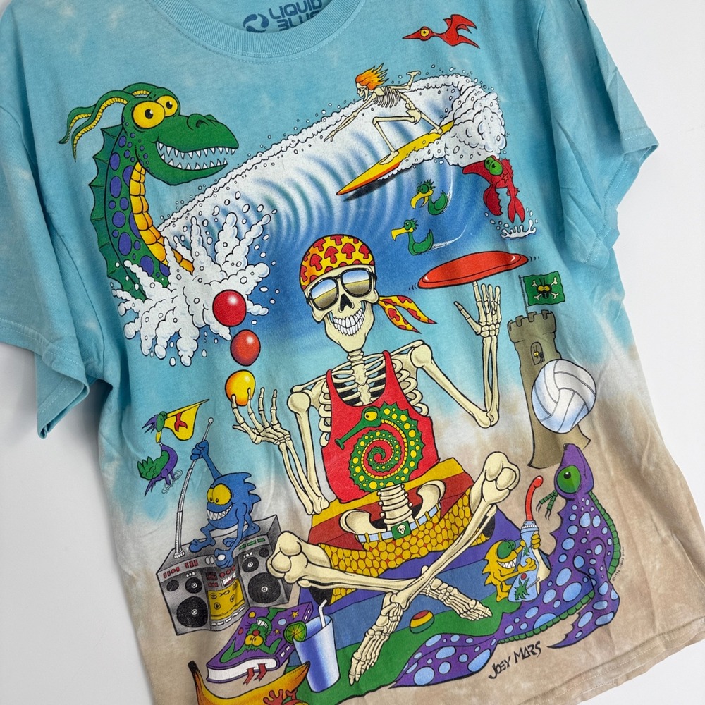 Liquid Blue T-Shirt Mens L Blue 1992 Joey Mars Beach Skeleton Tie Dye Vintage - Picture 3 of 16